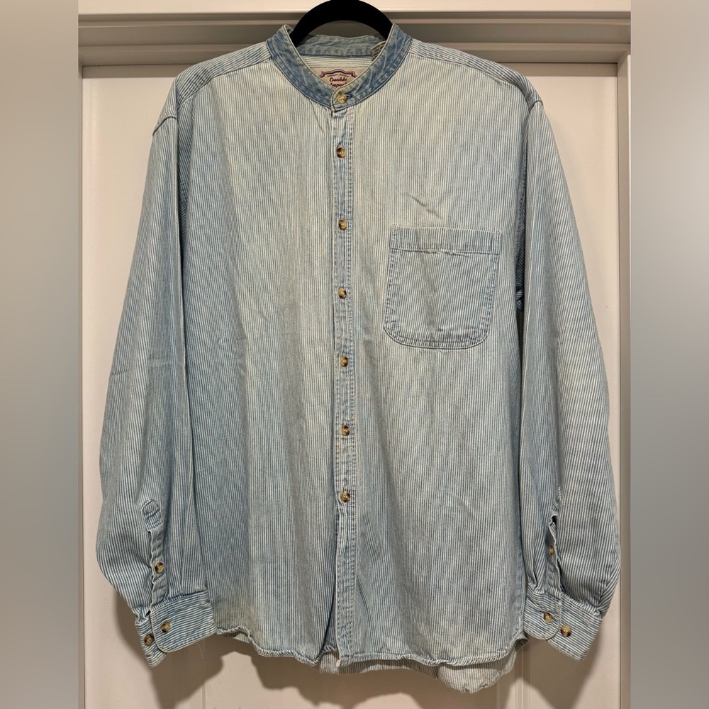 Vintage 90’s Double Impact Striped Light Wash Denim Shirt‎ Size L